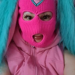 Pink and Blue Balaclava with Heart Patch